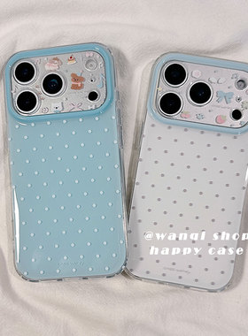 小众高级蓝白波点卡通镜头适用苹果17手机壳iphone17promax保护套13/14新款16Pro硅胶防摔15全包女软可爱日韩