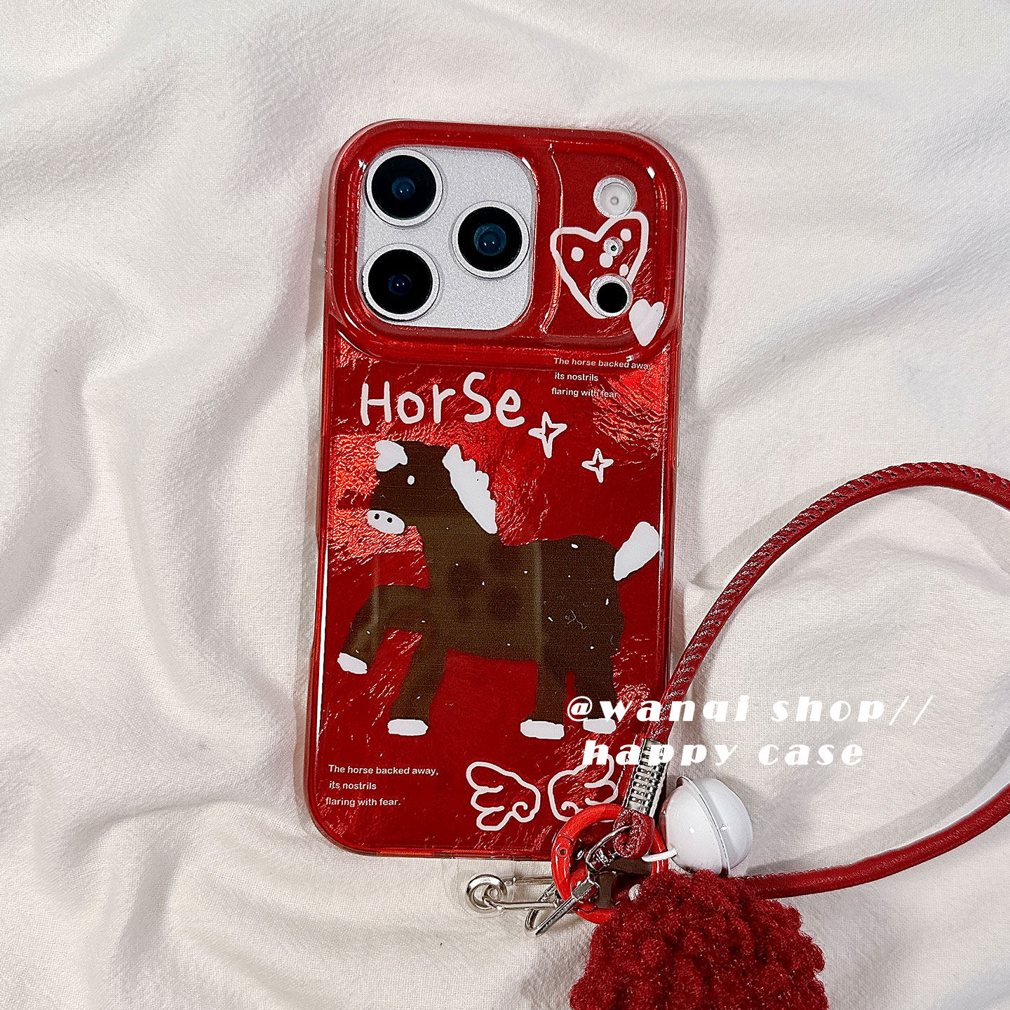 2026马年红色皮绳适用苹果17手机壳iphone17promax保护套13/14新款16Pro硅胶防摔冬日毛绒15全包女软小众高级,3C数码配件,手机保护套/壳,淘宝优惠券,粉丝福利购,淘宝优惠卷