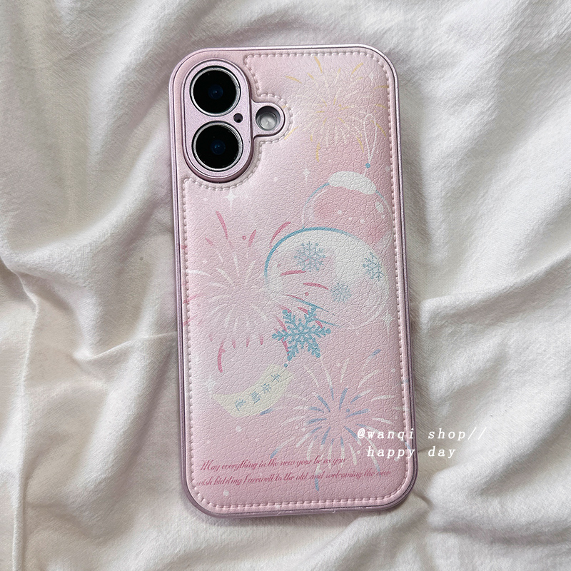 ins少女心粉色烟花风铃适用苹果16手机壳iphone15promax高级感iPhone13保护套14新款防摔硅胶镜头全包女款软