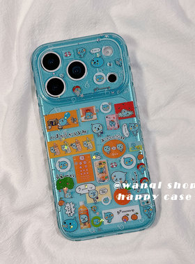 ins韩风蓝色酷儿卡通适用苹果17手机壳iphone16promax保护套13/14新款趣味可爱16Pro硅胶防摔15全包女软高级p