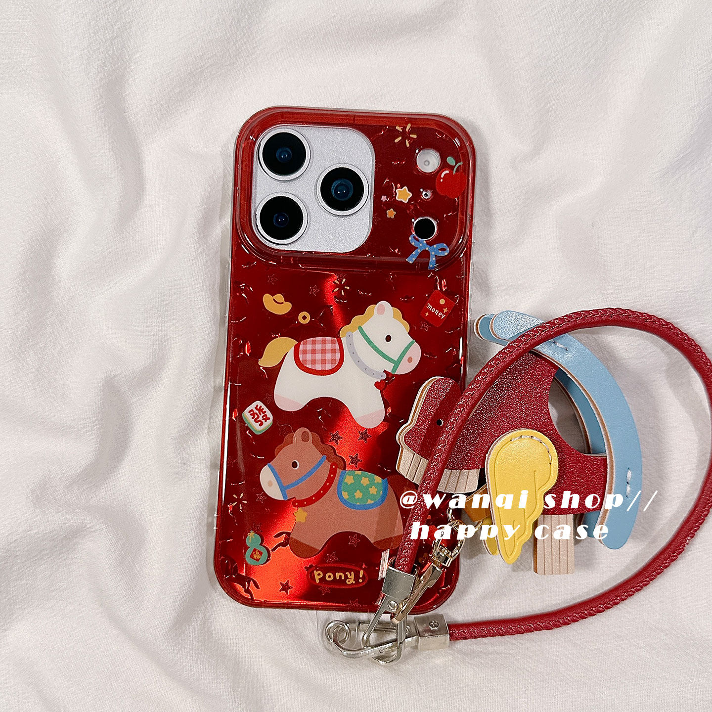 新年红色元宝小马带皮绳适用苹果17手机壳iphone16promax保护套13/14新款16Pro硅胶防摔15全包女软高级趣味韩,3C数码配件,手机保护套/壳,淘宝优惠券,粉丝福利购,淘宝优惠卷