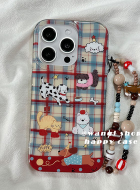 ins韩风格纹可爱卡通适用苹果17手机壳iphone16promax高级感15硅胶13/14保护套新款防摔全包边女款带链条软壳