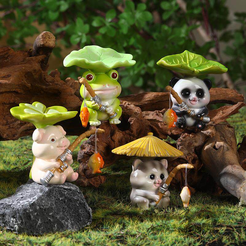 生态古法鱼缸边草缸乌龟缸熊猫钓鱼装饰摆件中式假山流水鱼池造景