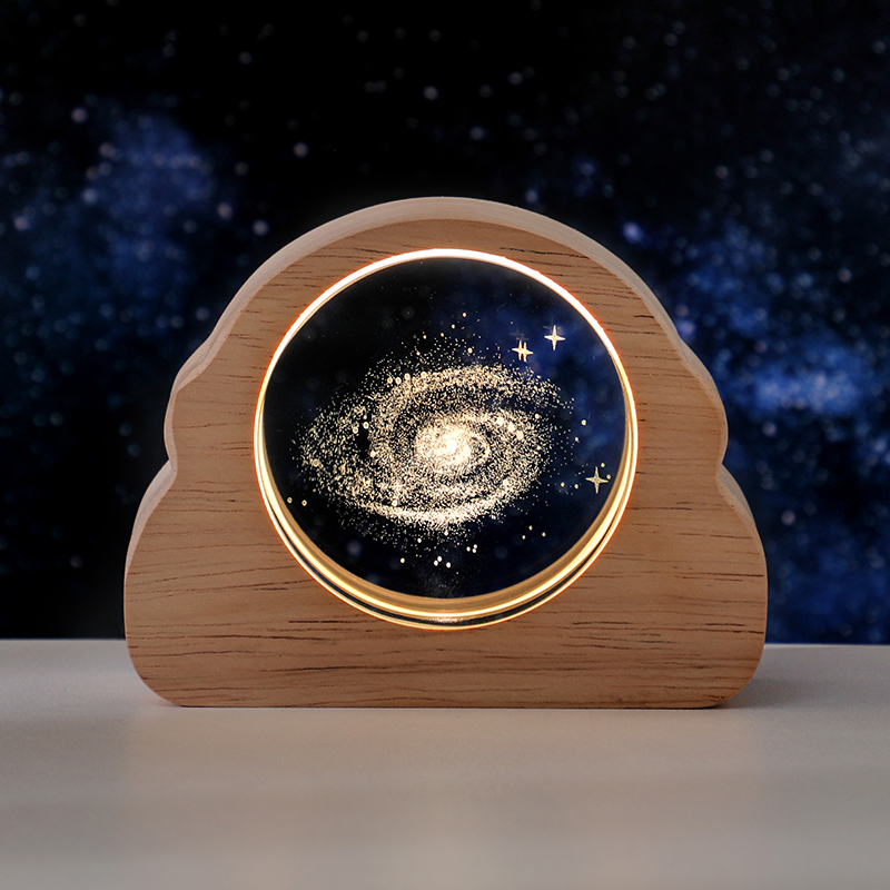 星空银河云朵木框水晶小夜灯摆件