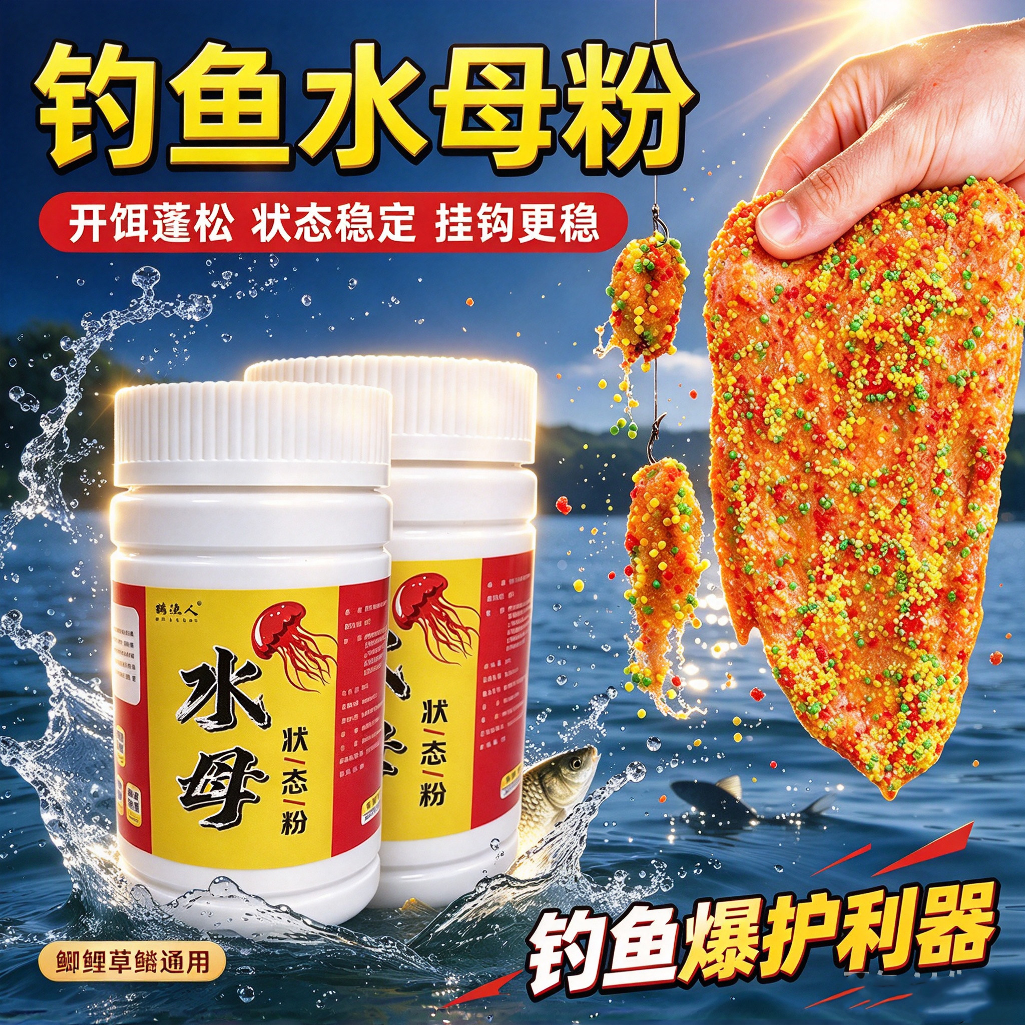 钓鱼水母粉拉小米野钓专用拉饵状态粉蜘蛛丝粘粉粘米钓鱼鲫鱼饵料