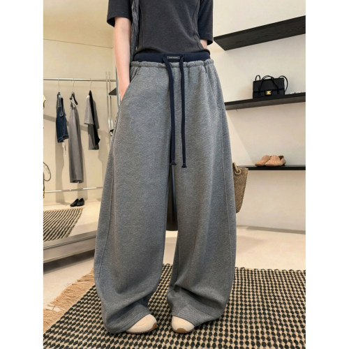 大码拼色腰头弯刀裤女春秋季阔腿
