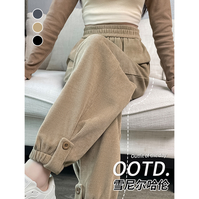 运动裤女秋冬季灯芯绒哈伦裤萝卜