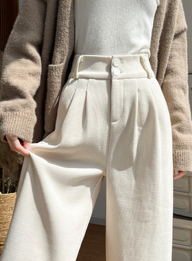 清仓捡漏加绒加厚欧棉绒阔腿裤子女秋冬季大码西装裤休闲直筒裤子