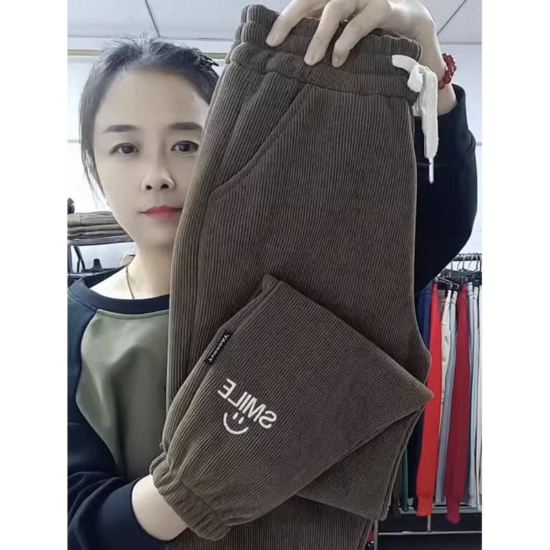 清仓捡漏运动裤女秋冬季加绒加厚宽松束脚灯芯绒裤休闲哈伦卫裤子,女装/女士精品,大码裤装,淘宝优惠券,粉丝福利购,淘宝优惠卷