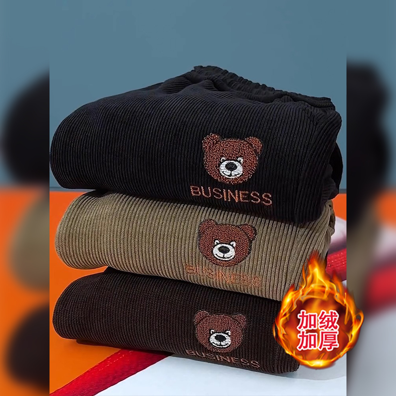 灯芯绒小熊卫裤女士秋冬季加绒