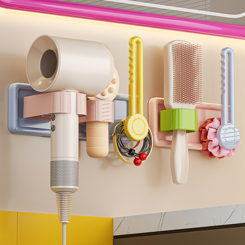 卫生间免打孔吹风机架梳子头绳挂钩电吹筒置物架浴室风筒收纳神器