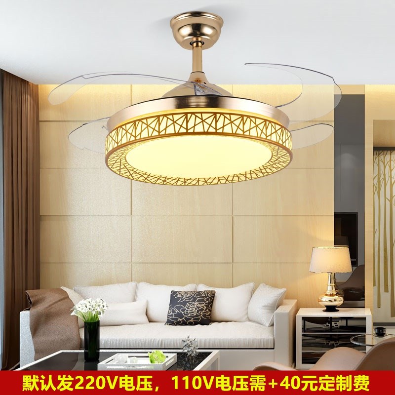 风扇灯家用110V一体吊灯餐厅A客厅卧室大风力变频吸顶隐形吊扇灯