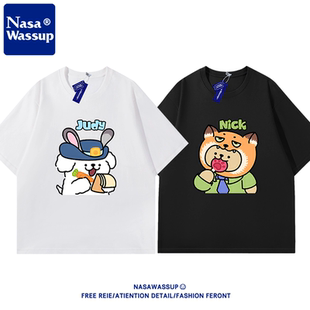 夏季 NASA联名线条小狗周边短袖 t恤疯狂动物城朱迪尼克男女情侣装