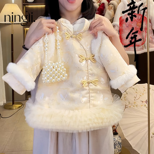 柠里女童唐装拜年服汉服24秋冬儿童新年加绒加厚中国风旗袍连衣裙