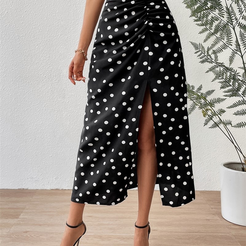 新品Black Polka Dot Long Skirt Women Skirts Ladies Summer B