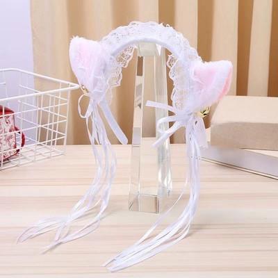 Ruffles Lace Headband Plush Cat Ears Ribbon Bell Hair Hoop