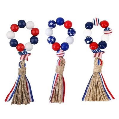 Patriotic Napkin Ring Independence Day Wood Beads Napkins
