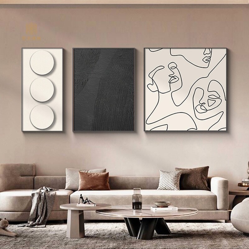 好货现代抽象客厅装饰画侘寂风肌理感画三联画简约背景墙壁画沙发