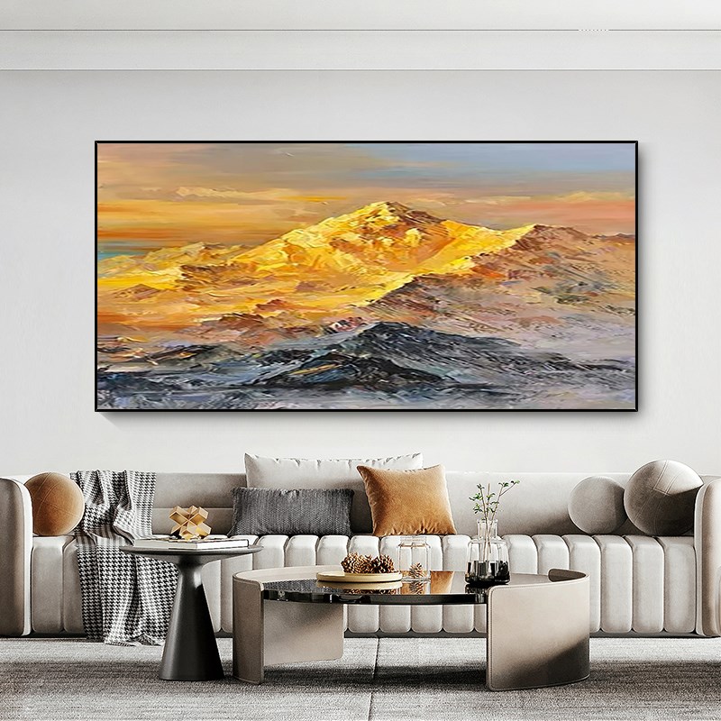 好货手绘油画《万里金山》肌理横幅客厅沙发背景墙装饰画轻奢抽象