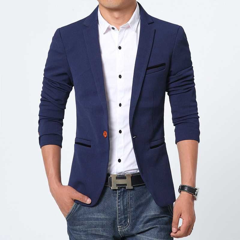 新品Business Blazer Men Spring Autumn Casual Cotton Slim Fit