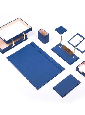 Leather 10 Pieces Desk Set With Double Document Tray Desk Or