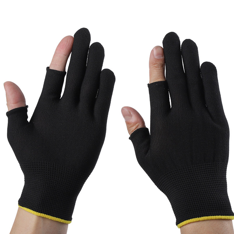 手套劳保耐磨工作布女干活透气薄款双半指男工地干活薄尼龙超薄白