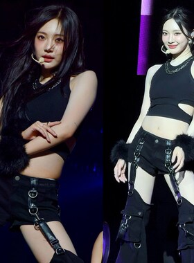 aespa女团宁艺卓同款whiplash打歌服黑色辣妹背心爵士舞演出服