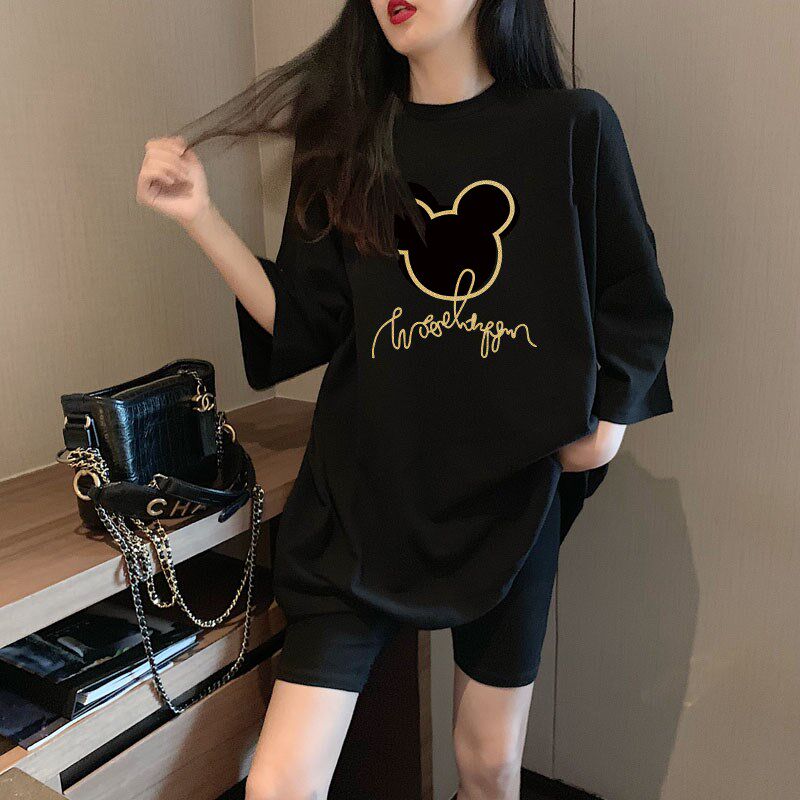 好货黑色短袖t恤女2025新款夏季套装上衣搭配鲨鱼裤宽松大码休闲
