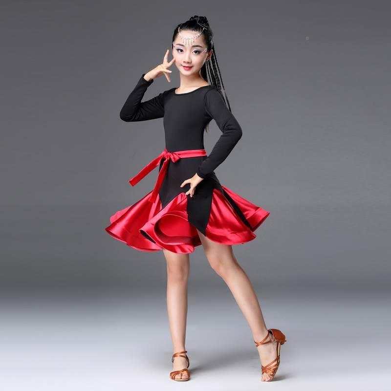 极速l新款儿赛童拉舞裙女童长袖演出服春秋季级考表演丁服比舞蹈