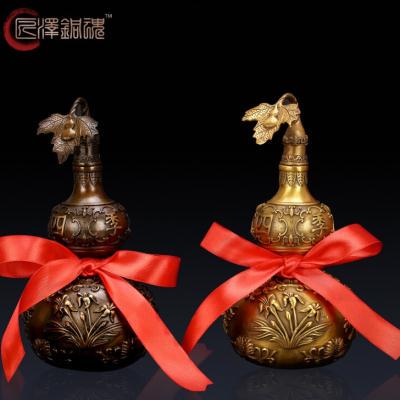 极速铜葫芦摆件玄关办公室家俱业装饰工艺礼品咖色高20cm