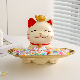 过年专用卡通干果盘招财猫装放糖果盘子酒店水果盘盒轻奢高档托盘