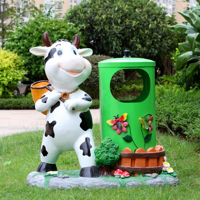 推荐卡通动物果皮箱垃圾桶奶牛雕塑摆件户外园林景区公园幼儿园装