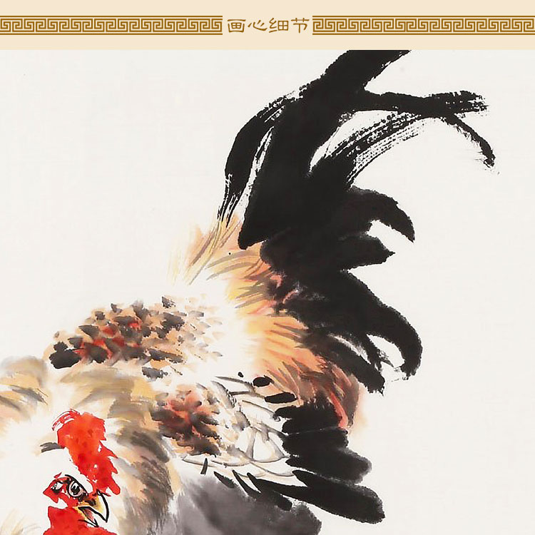 极速大吉大利事事如意图 柿子公鸡雄鸡I卷轴挂画 复古装饰字画可图片