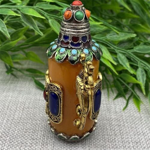 新品老纯铜鼻烟壶双面镶宝石鼻烟壶烟具鼻烟壶特色U手工艺品仿古