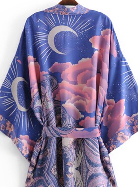 新品Boho Vintage Star and Moon Floral PriLnt Sashes Women Bo
