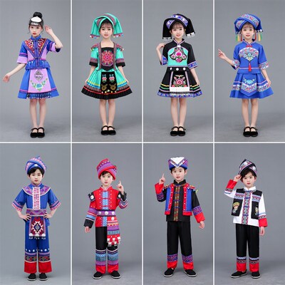 新品新款男女儿童锡伯族傈僳族A畲族仫佬族演出表演服幼儿少数民