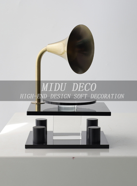 极速现代复古怀旧喇叭水晶黑胶唱片摆件留声机客厅U玄关音响房创