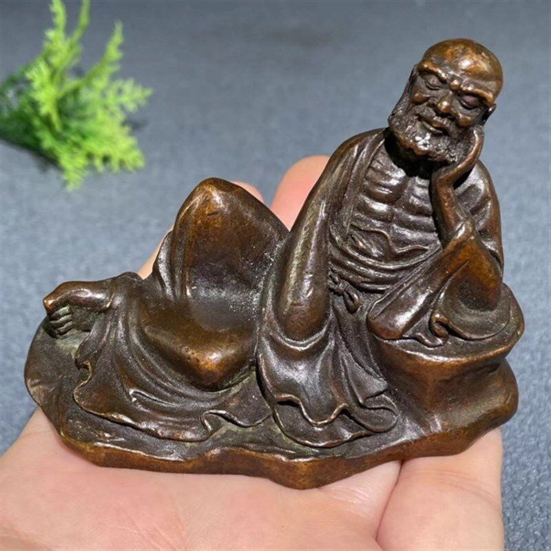 新品古风铜器实心达摩静r思镇纸压纸茶宠茶台佛像博古架装饰摆件