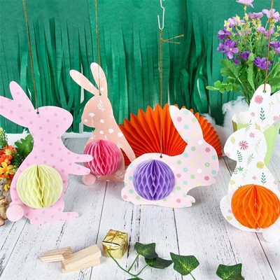极速4pcs Easter Honeycomb Rabbits DSet for Home Decor Hangin