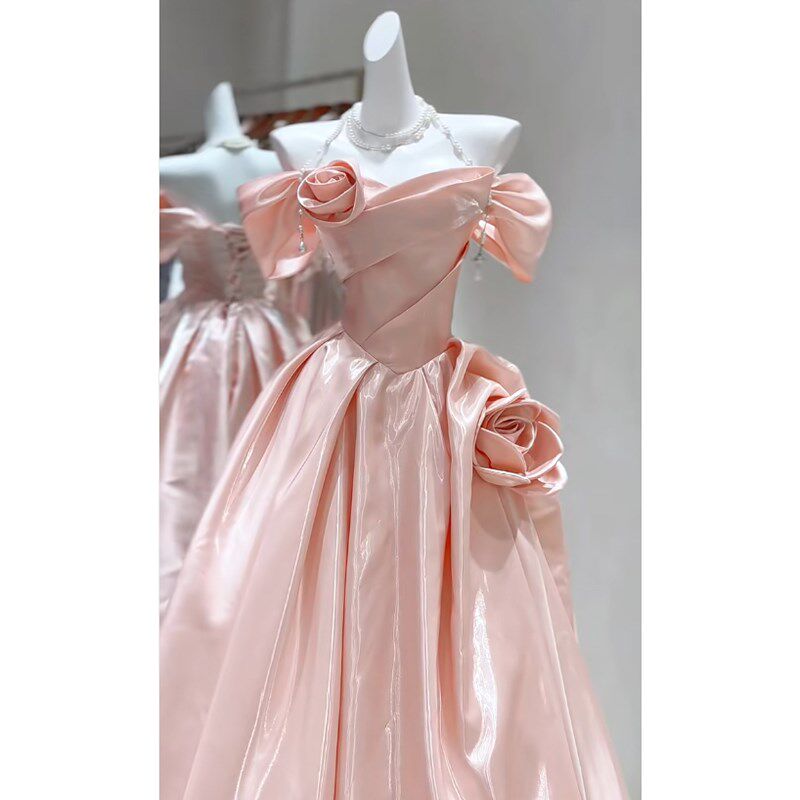 极速粉色抹胸晚礼服成人礼生日宴会公主裙学生P毕业演出主持订婚