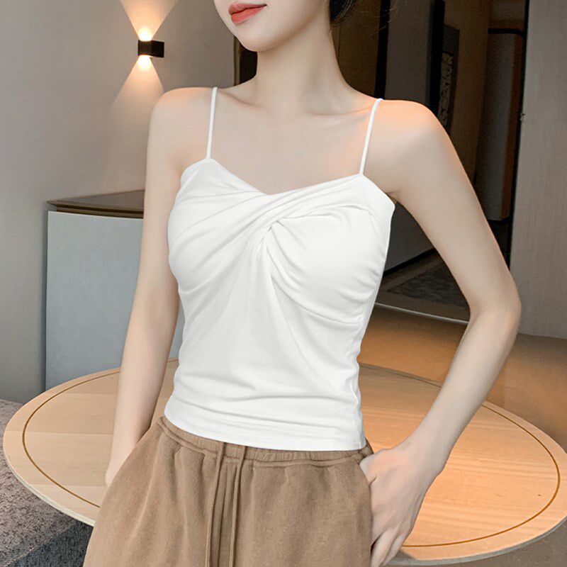 新品黑色吊带背心女内搭2025新款褶H皱设计感美背打底V领无袖外穿