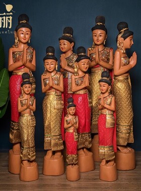 新品异丽东南亚风格木雕泰国餐厅迎D宾女人偶软装饰品泰式风情木