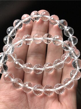 新品天然白水晶刻面切t面手链 男女款饰品礼物 特价包邮