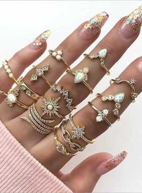 极速punk jewelry women rings rose goldI ring set vintage sal
