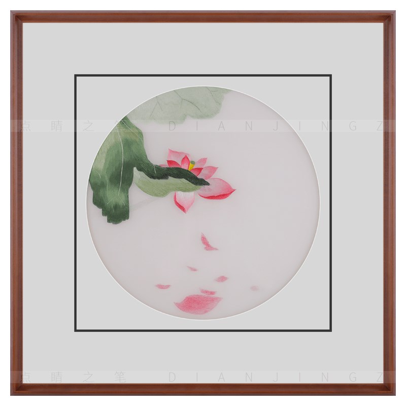 极速荷花挂画新中式客厅沙发背景墙装饰画O刺绣挂画苏绣三联画图片