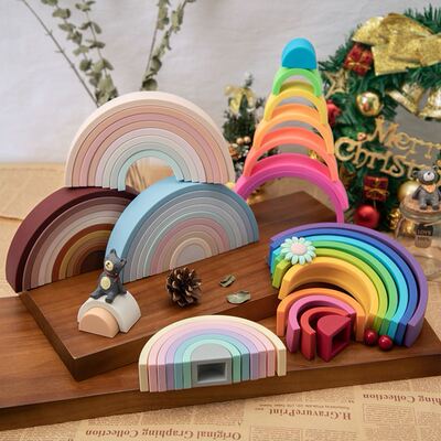 极速Newest 7/10pcs Silicone Bzuilding Block Rainbow Soft Blo