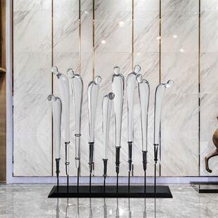 酒店大堂营销中心透明树脂鞠躬迎宾人抽象雕塑落地摆件装饰艺术品