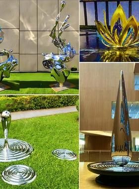 不锈钢水花雕塑浪花水滴定制水景镜面水系金属水池景观镂空大摆件