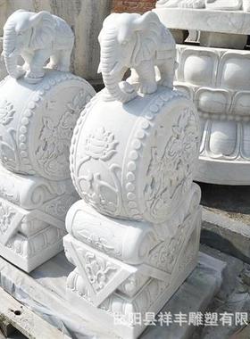 石雕门墩汉白玉别墅家用新中式庭院仿古石鼓门口户外摆件抱鼓石