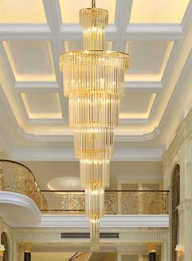 厂家轻奢复式楼客厅水晶大吊灯楼梯工程别墅大厅金色大吊灯